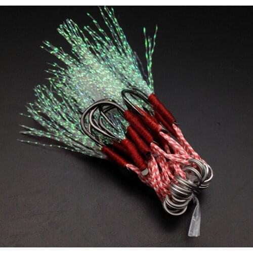 200pcs Slow Jigging Fishing Cast Assist Hook Single Barbed Jig Hooks With Feather High Carbon Steel Sea Fishing Lure Hooks
