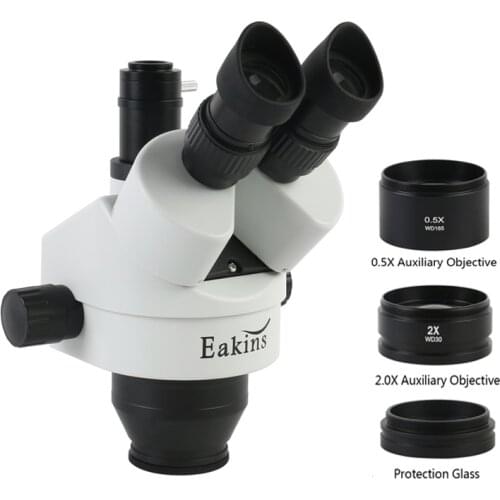 7X-45X Continuous Zoom Simul Focal Trinocular Stereo Microscope Head+1X/0.5X/2X Objective Lens+1X Adapter For PCB Repair