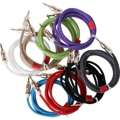 1.5m Car Aux Cord Nylon Jack Audio Cable 3.5 Mm To 3.5mm Aux Cable Male To Male Cloth Audio Aux Cable Gold Plug 300pcs/lot