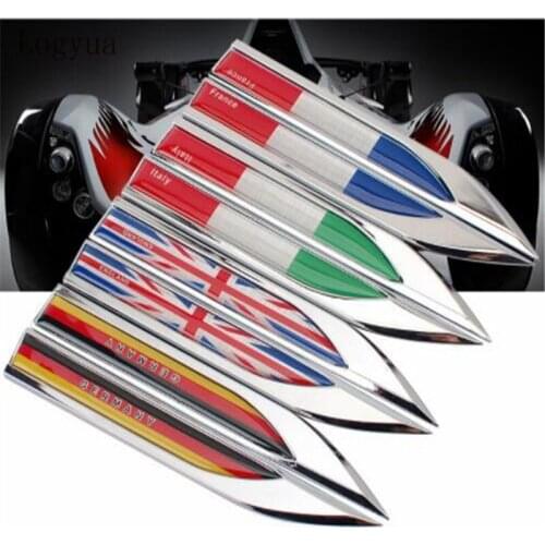 Car Style 15*1.7cm Metal Epoxy National Flags Blade Badge Emblem Fender Sticker For UK USA Italy Germany Russia France Flag