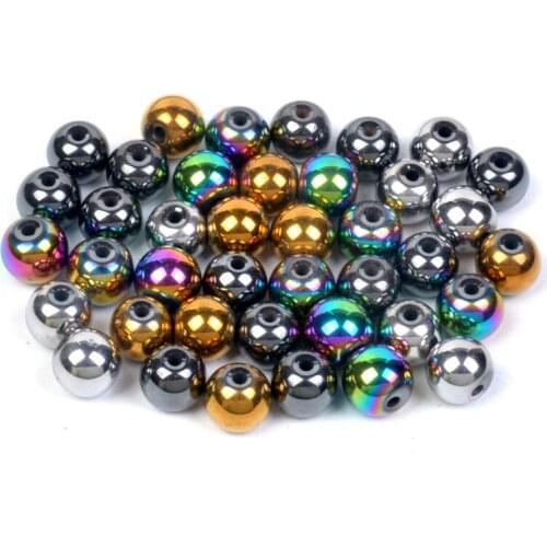 Natural Stone Gold Gunblack Rainbow Hematite Beads 4 6 8 10MM Pick Size For Jewelry Making