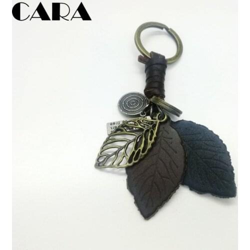 CARA New arrival Hollow out metal tree leaf Cow Leather leaves bag hanging charm stylish charm key chains rings fashion CARA0187