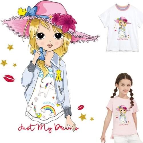 Summer style girl iron-on transfers diy pvc stickers for clothing ironing patches Heat Transfer Stripes For Clothes Parch tshirt