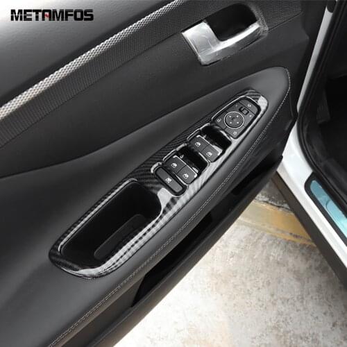 For Hyundai Santa Fe 2019 2020 Window Lift Switch Cover Trim Inside Armrest Frame Carbon Fiber Interior Accessories Car Styling