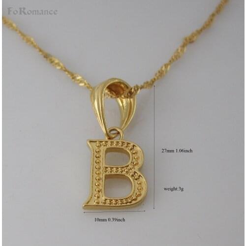 Foromance/- YELLOW GOLD GP 18" water wave NECKLACE & CARVED LETTER INITIAL B WITH SPOT ON IT PENDANT HANGS 27MM