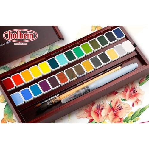 Holbein Solid watercolor paint New Yancai 14 28 Color Set Chinese painting pigments are bright and bright art supplies N315 N353