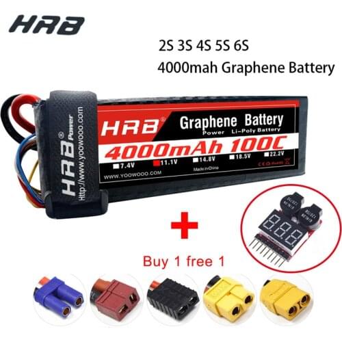 HRB RC Lipo Battery 2S 3S 4S 5S 6S 4000mah Graphene Battery 7.4V 11.1V 14.8V 18.5V 22.2V XT90 for RC Monster trucks cars drones