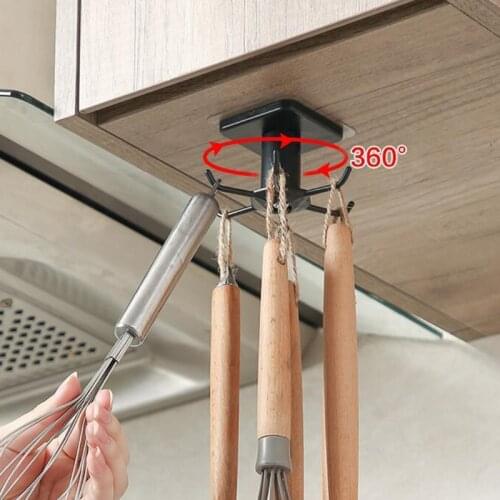 Punch-free Kitchen Wall 360 Rotation Storage Rack 6 Hooks Spatula Hanging Hanger Au04 21 Dropshipping