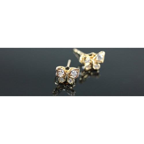 Small Butterfly Earrings Gold Rhodium Zirconium Plated White Zircon Jewelry Anti allergic