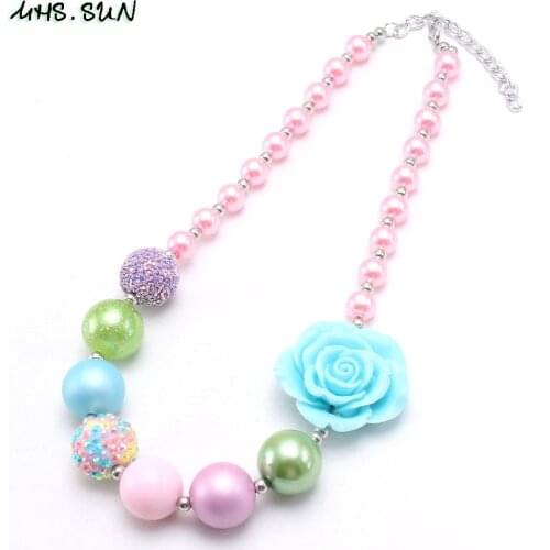 MHS.SUN Charm Baby Kids Bubblegum Necklace Handmade Flower Beads Necklace DIY Children Chain Necklace Choker Jewelry Girls Gift