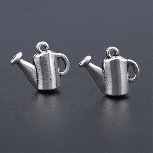 20Pcs Silver Color Mini Watering Can Charms Battle Garden Pendant Jewelry Making Bracelet Handmade Accessories 16x14mm A3184