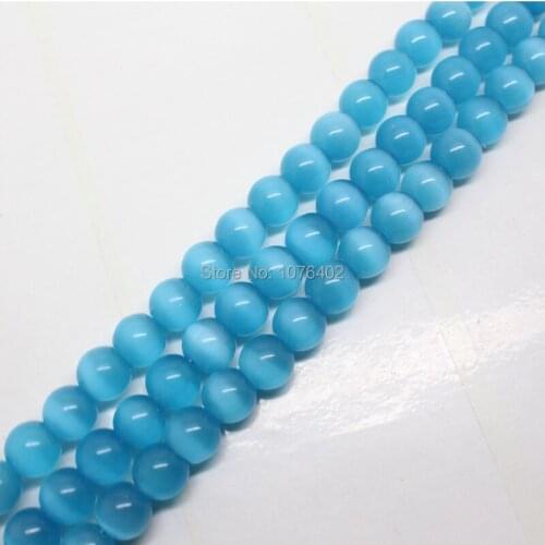 Mini. order is $7!8mm Beautiful Blue Cats Eye Round Loose Beads 15"