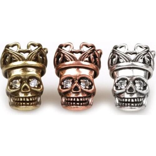 Fashion Crown Skull Beads Micro Pave CZ for Unisex Paracord Bracelet Charms Jewelry Hand Chain Necklace