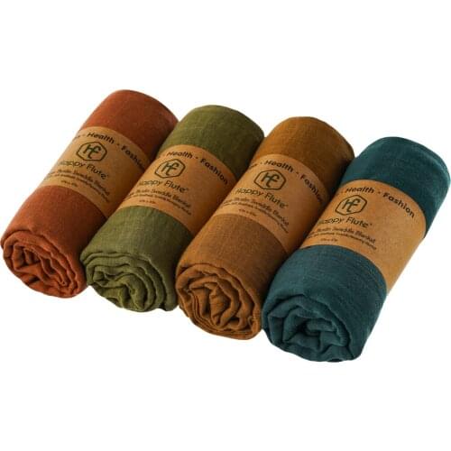 HappyFlute 4Pieces/Set Muslin Blankets 120*120cm Unisex Baby Swaddle Warp Muslin Cotton Baby Blanket