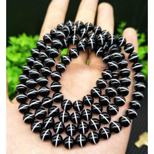 Natural black with whitepith agate World Bead 8*108 Beads Hand String fine jewelry