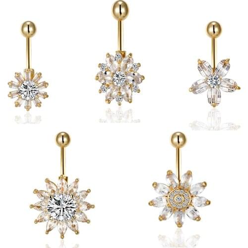 New 14G High Quality Stainless Steel Copper Inlaid Flower Shape Multi Navel Ring Nail Navel Belly Fashion Body Piercing Jewelry