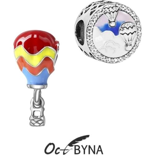Octbyna Multicolor Hot Air Balloon Pendant Enamel Charms Beads Fits Pandora Bracelet&Necklace For Women Jewelry Making Gifts