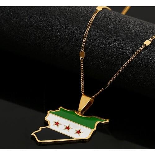 Stainless Steel Syria Map Flag Pendant Necklace Gold Color Syrians Map Women Jewelry