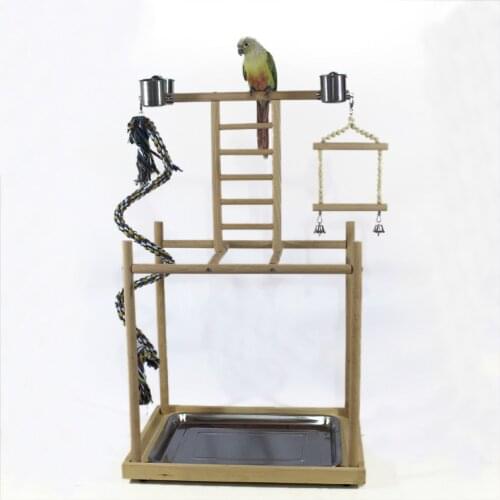 Parrot Playground Solid Wood Stand Heightened Bird Stand Climbing Rope Toy Bell Swing Climbing Ladder
