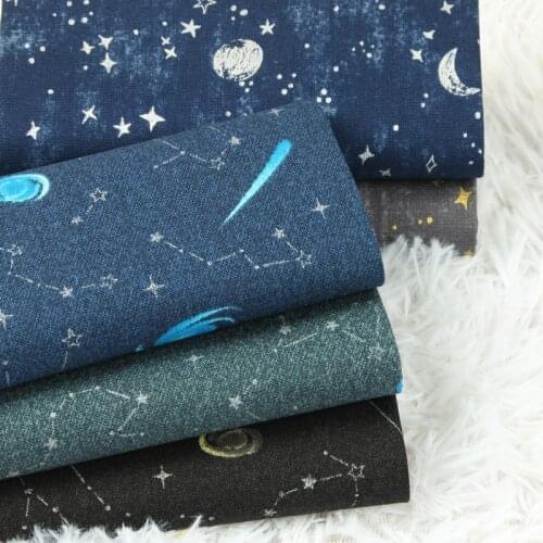 Half Yard Thicken Cotton Fabric With Star Moon Gilt Siver Print Handmade Bag Garment Cloth 100% Cotton T1088