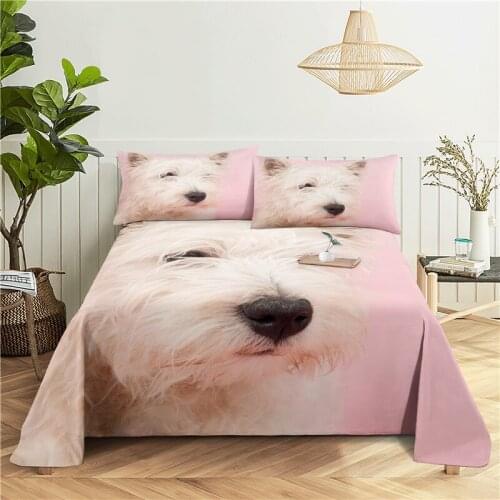 Beautiful Dog 0.9/1.2/1.5/1.8/2.0m Digital Printing Polyester Bed Flat Sheet With Pillowcase Print Bedding Set