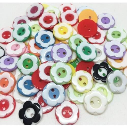 1000pcs 13mm Mixed Resin Two Tone Flowers Buttons 2-hole Sewing Accessories Embellishments for Cardmaking Scrapbooking