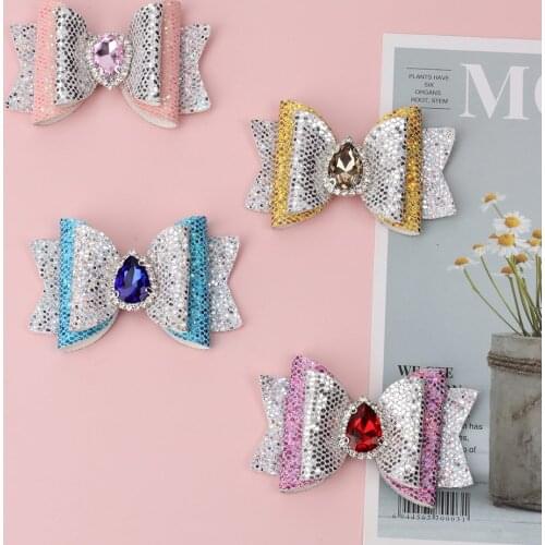 Cheer Bow 3" Glitter Gem Hair Bows Droplet Crystal Double Layer Bling Hair Clips For Baby Girls Kids Hairgrips Pins Accessories
