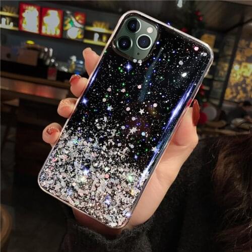 Luxury Bling Sequins Star Glitter Phone Case For iphone X XR 11 Pro XS MAX 6 6S 7 8 Plus Shining Transparent Soft TPU Cover Case