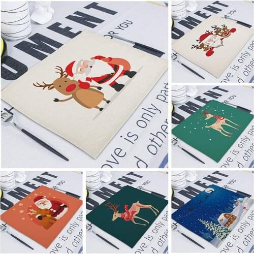 Merry Christmas Table Napkins Santa Claus Elk Party Decor Tablecloth Tea Table Skirt Kitchen Decor Placemat Serviette En Tissu