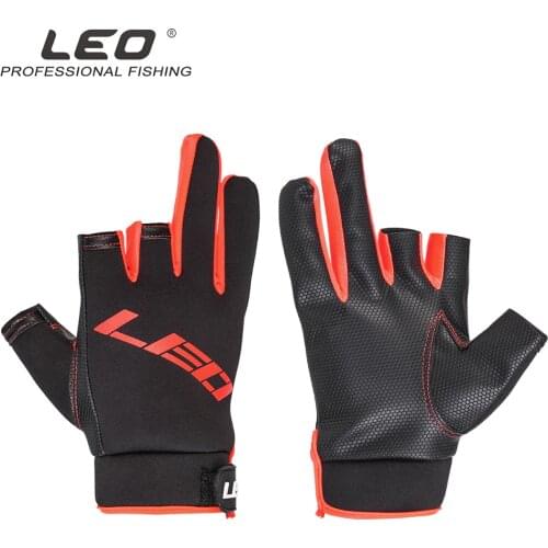 Leo Fishing Gloves Pesca Anti-Slip Winter Fishing Equipment Outdoor Neoprene&PU Carp Ice Fishing Three Finger Cut Hunting Gloves