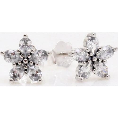 Original Genuine Flower Sparkling Snowflake Earring With Crystal For Women 925 Sterling Silver Earring Gift Pandora Jewelry