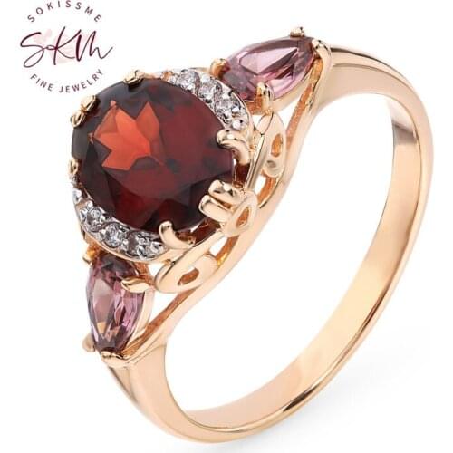 SKM 14k rose gold rings garnet rings luxury designer Engagement wedding rings designer Promise Bride Gift for wife