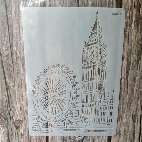 A4 Size DIY Craft Big Ben Stencil for Painting on Wood,Fabric,Walls Art Scrapbooking Stamping Album Embossing Paper Cards