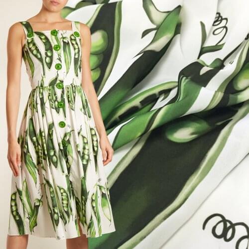 Spring and summer new brand with the same paragraph hand-painted peas print skirt fabric fashion clothing cloth wholesale