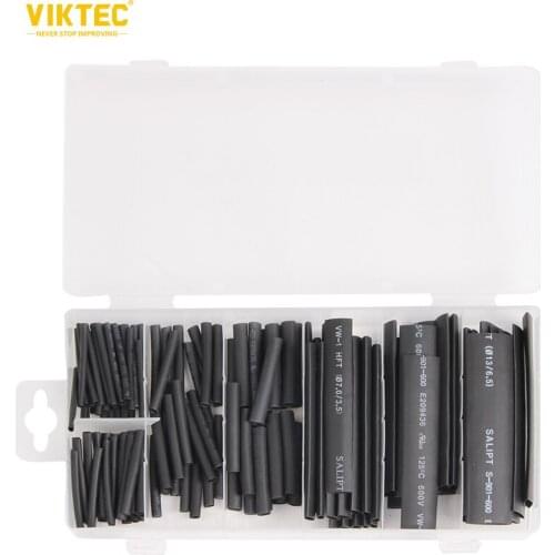 Viktec 127pc Heat Shrink Tubing Assortment Black 7-Size Industrial Shrink Tubes 2mm-13mm