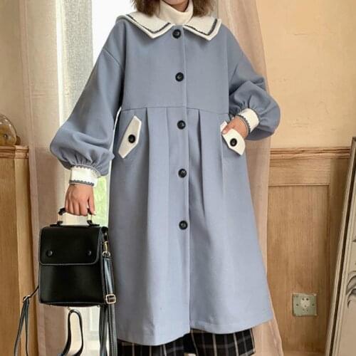 Japanese Cute Kawaii Lolita Girl Winter Warm Wool Long Coats And Jacets Gentle Fairy Preppy Maid Soft Sister Women Elegant Coat