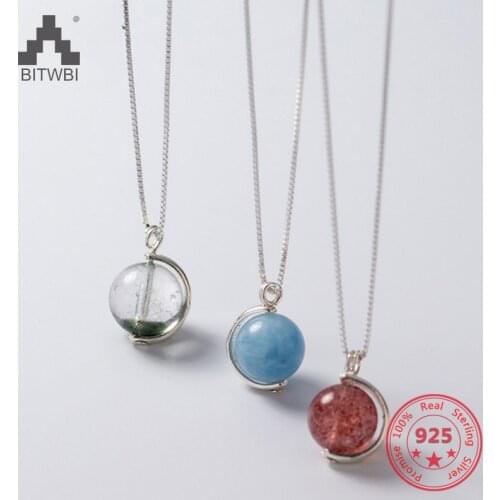 Silver 925 Jewelry Chain Fashion Simple Natural Crystal Gemstone Strawberry For Woman Aurora Pendants Necklace Gift