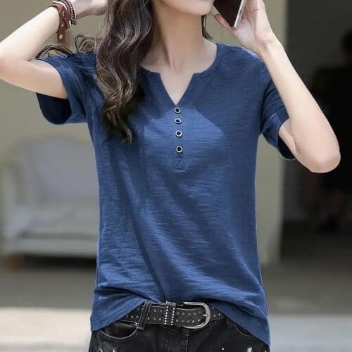 2021 New 100% Cotton T Shirt Woman Summer Fashion O Neck Short Sleeve T-shirt Woman Korean Style Plus Size Shirt Women Shirts