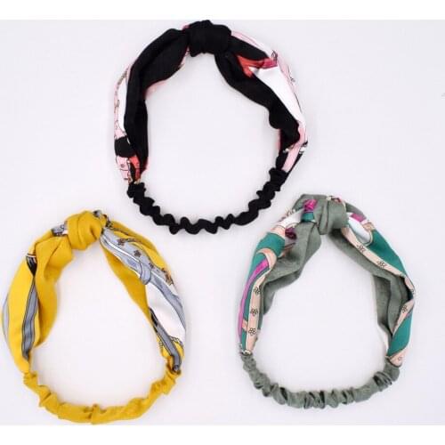 Women Hair Accessories Fashion Headband Fabric Cross Knotted Bow Chiffon Floral Hair Band Korea Headdress ladies Hoop