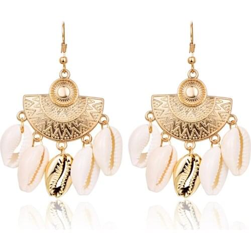 HC 2020 New Natural Gold Color Metal Shell Women Circle Statement Drop Earrings Exaggerated Tassel Bohemian Beach Jewelry W