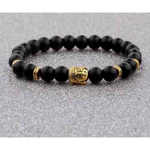 DOUVEI Ethnic Buddha Beads Black Matte Bracelet Men Elastic Charm Bangles&Bracelet For Women Bileklik Pulseras Mujer AB158