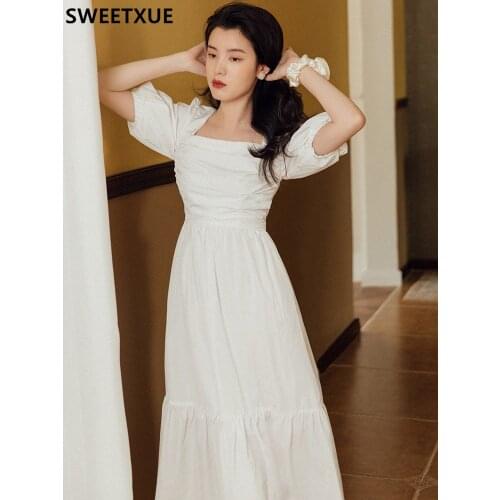 SWEETXUE White Princess Party Dress 2021 Summer Womens Temperament Elegant Party Vestidos Sweet Fairy Chic Ladies Korean