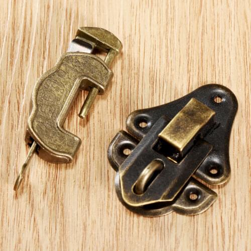 1 Set Antique Bronze Chinese Old Lock Wooden Box Padlock & Vintage Cabinet Box Toggle Latch Hasp Buckle Clasp Furniture Hardware