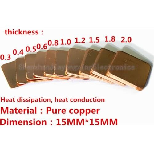 20 pieces of 15*15mm DIY heat sink 0.3mm-2.0mm thick copper piece for notebook computer CPU chip graphics card mobile phone