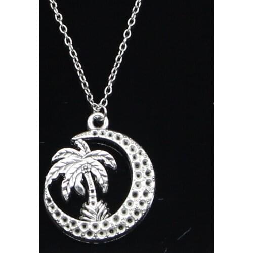 20pcs New Fashion Necklace 37x30mm palm tree moon coconut Pendants Short Long Women Men Colar Gift Jewelry Choker