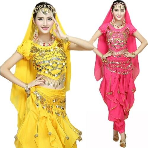 4pcs/Set Belly Dancing Suit Indian Dance Costumes Sets Stage Performances Oriental Belly Costume Set For Women Dance Costumes