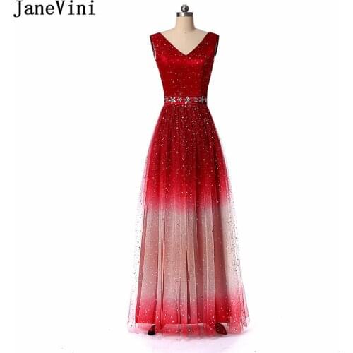 JaneVini Red Gradient Prom Dress Beaded Waist Navy Shiny Evening Dresses Long Luxury 2020 Formal Gowns vestido ceremonia mujer