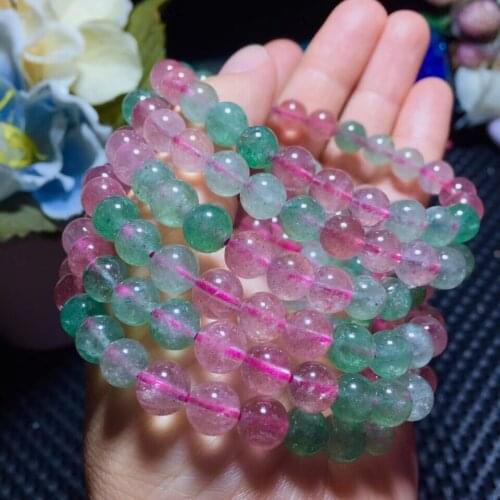 Strawberry Quaztz 10mm round green red bracelet 7.5inch FPPJ wholesale beads nature