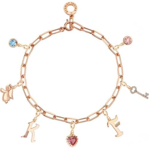 Valori Jewels Assorted Symbols, Zirconia Gemstone, Rose Gold Plated, Sterling Silver Charm Bracelet