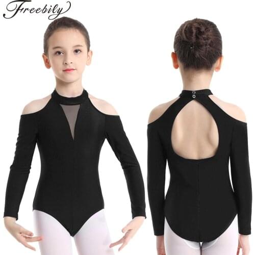 Kids Girls Ballet Leotards Long Sleeves Mock Neck Cutout Back Ballet Dance Gymnastics Leotard Jumpsuit Body suit For Girl